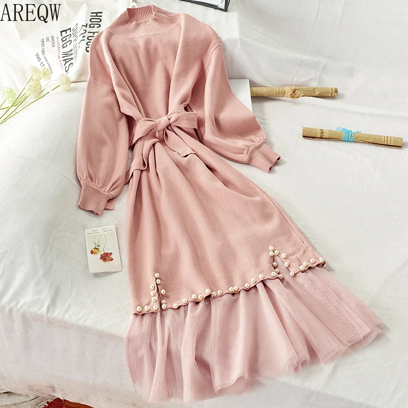 Трикотажное платье с шипами в виде вилки + сетчатая полуюбка комплект из двух