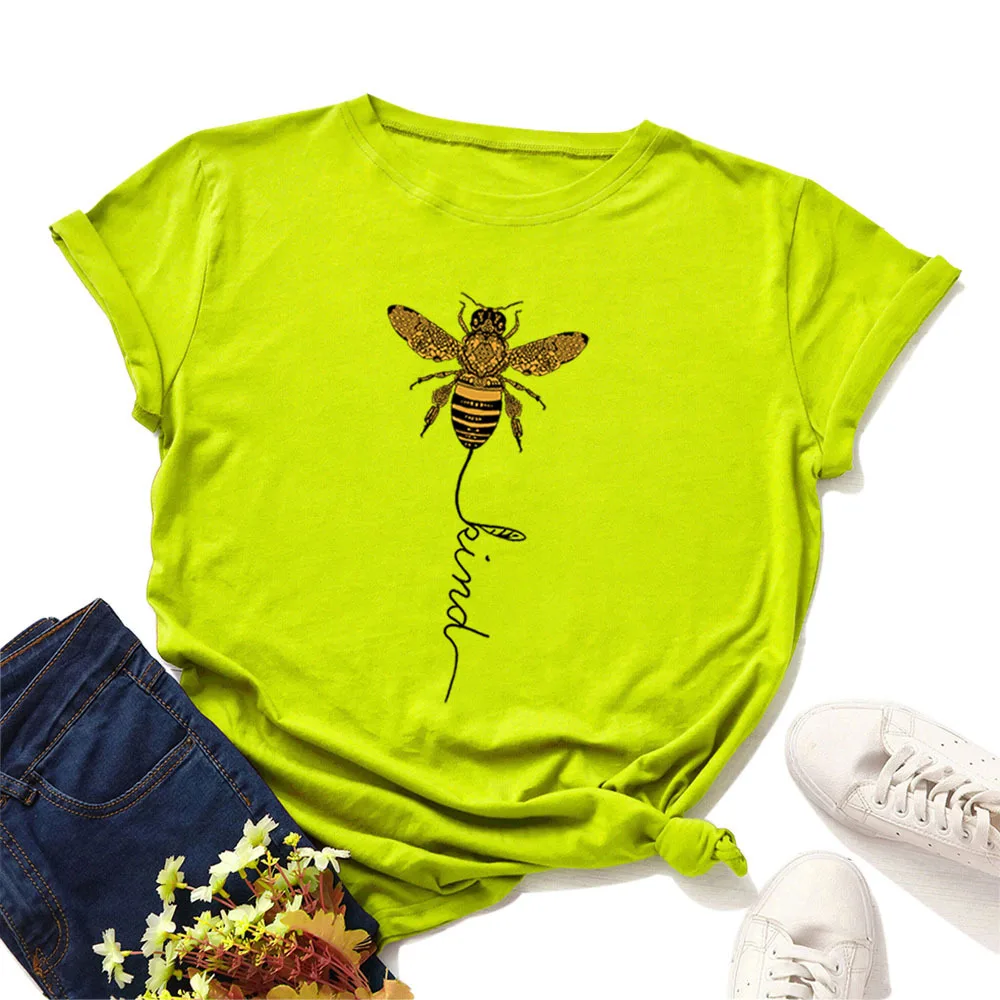 

Plus Size Tshirt Kawaii Bee Print Women T-Shirt Oversize Tee Shirt Harajuku Summer Short Sleeve Casual Loose Graphic Ladies Tops