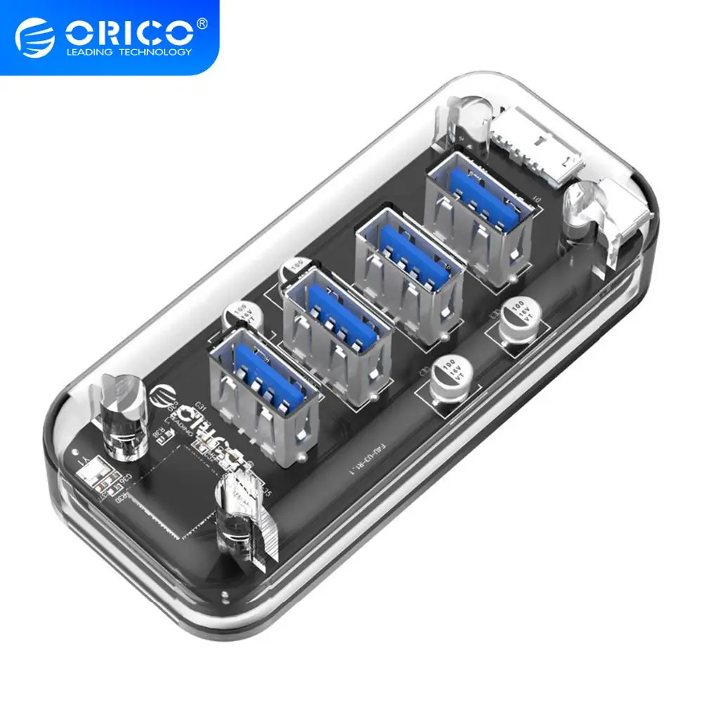 Прозрачный хаб ORICO высокоскоростной USB 3 0 с 4 портами портативный usb сплиттер для