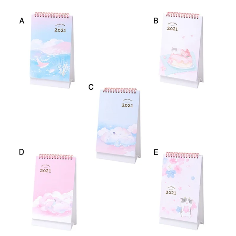 

2021 Small Fresh Desktop Calendar Hot Stamping Stand Up Note Desk Calendar Double Coil Insert Calendar Suit Home School