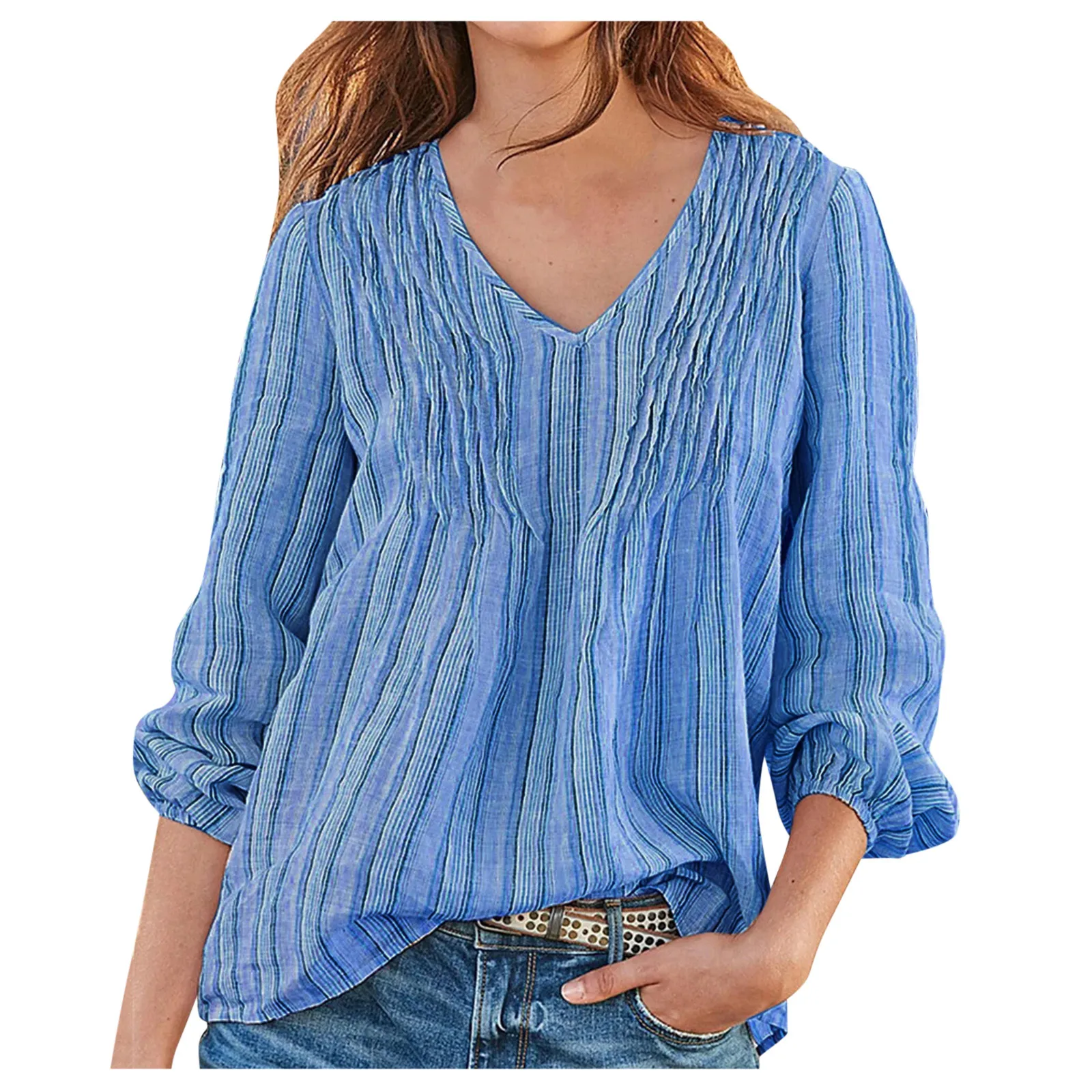 

Блузка женская однотонная в полоску, с V-образным вырезом и длинным рукавом