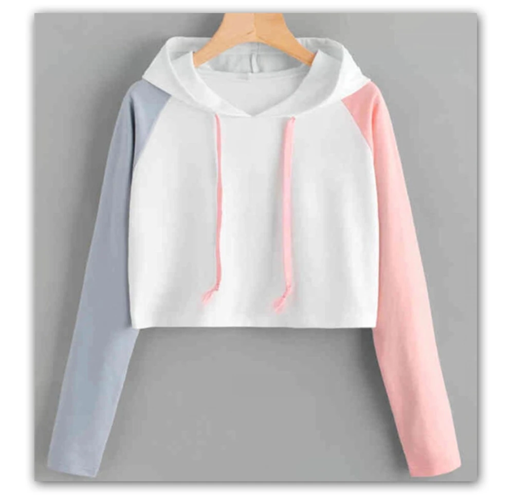 

2020 Autumn And Winter Hoodie Women's Casual Solid Color Hooded Long Sleeve Pullover Short Tops Sweatshirt