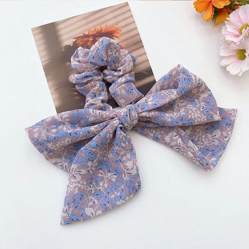 

woman Single French Elegant Rubber Band Hair Rope Bow Purple Floral