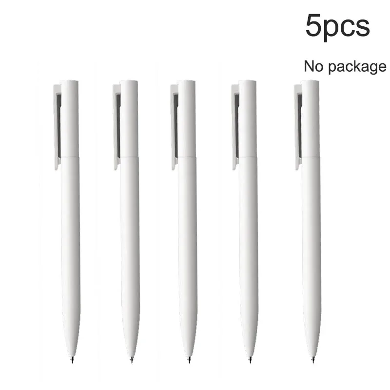 5pcs Гелевые ручки Xiaomi Mijia, 10 шт., без колпачка, 0,5 мм, цилиндрическая ручка, черная ручка, белая, гладкая, швейцарская, заправка MiKuni, японские чернила, черные - Цвет: 5pcs