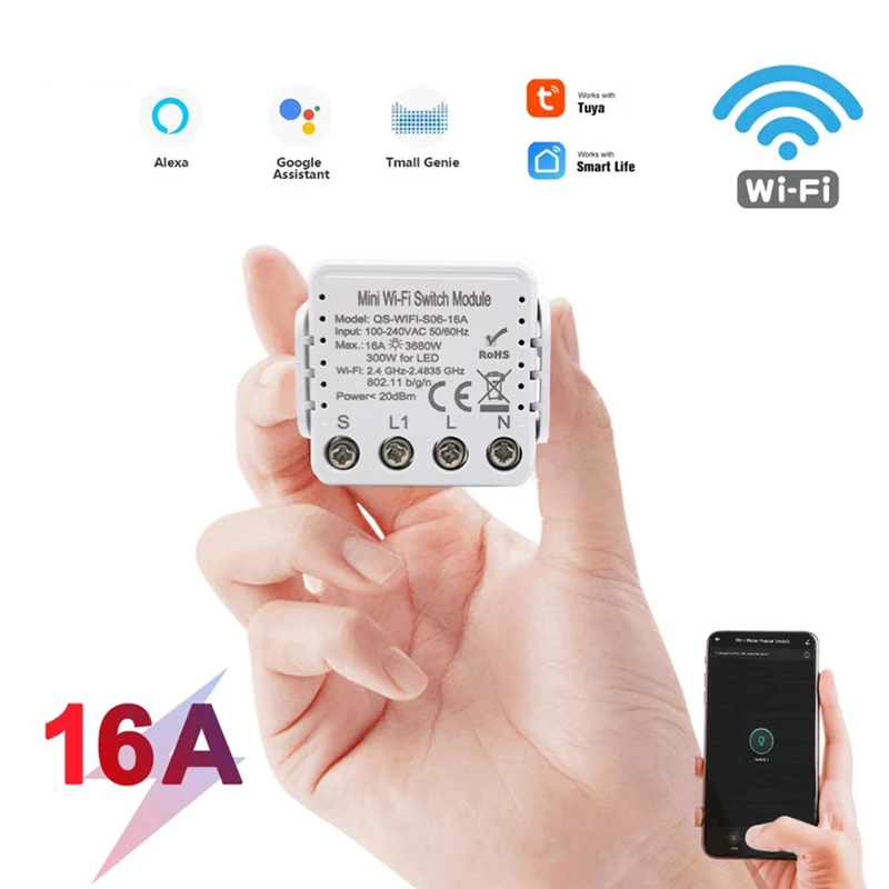 

Tuya WIFI Intelligent Switch Module Smart Home 16A Mini Smart Switch Voice Timing Smart Life App Control Works With Alexa Google