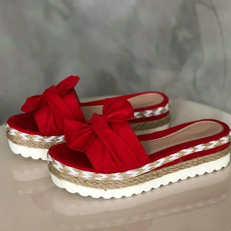 

Women's Slope With Thick-soled Hemp Rope Large Size Slippers European And American Summer Bowknot Casual Beach Slippers S6228