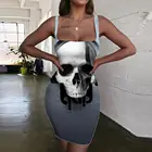 Женское музыкальное платье KYKU, черное облегающее платье с 3D-принтом черепа в стиле хип-хоп, пляжная одежда в стиле бохо, лето