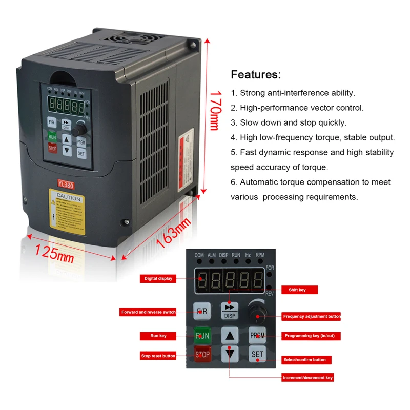 

0.75KW 3-Phase Frequency Converter Adjustable Speed Inverter AC380V 6.9A VFD Motor Speed Controller Milling machine CNC Kit
