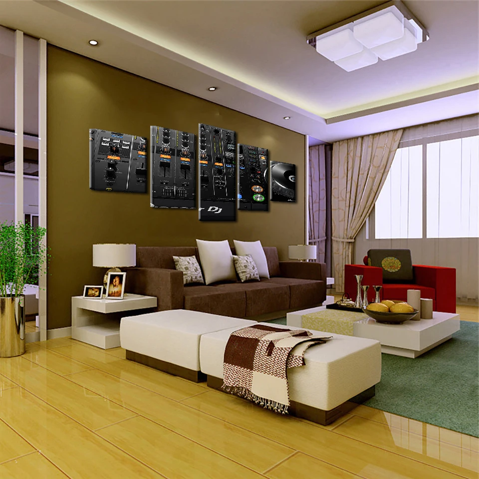 

Canvas Pictures Wall Art Framework Home Decor 5 Piece Music DJ Console Instrument Painting Night Club Of Mural Bar Prints Poster