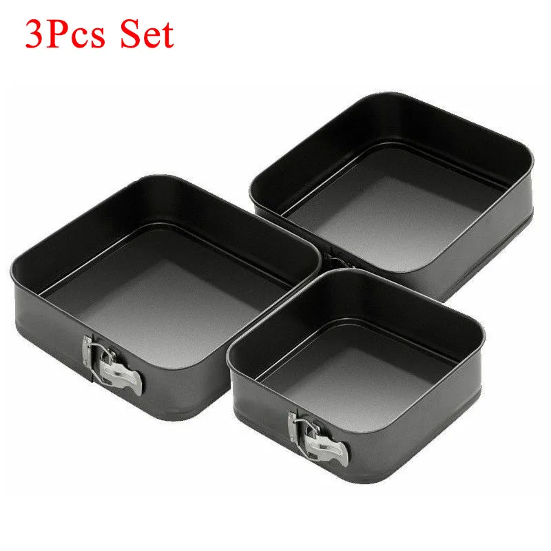 

3Pcs/Set Cake Pan Non-Stick Metal Bake Mould Square Cake Pan Removable Bottom Bakeware Carbon Steel Cakes Molds Baking Tools Set
