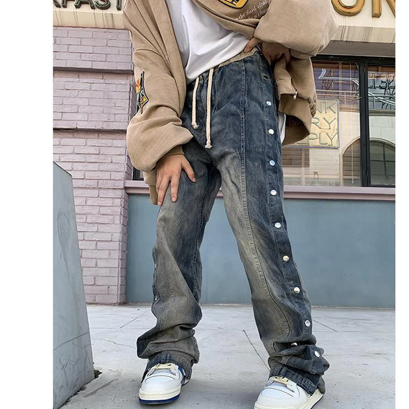 

Double-sided Buckle Jogging Sweatpants Women's Jeans Elastic Waist Street Loose Hip-hop Pants Wide-leg Retro Overalls 2021 Laces