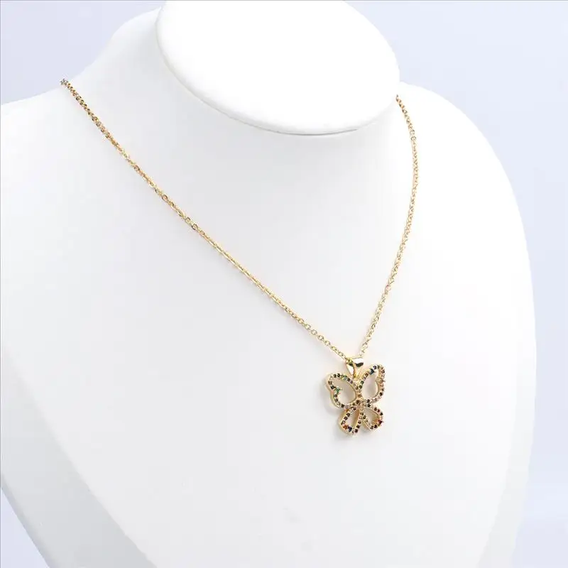 

1 PC New Stainless Steel & Copper Insect Necklace Gold Color Butterfly Animal Hollow Cubic Zirconia For Women Gift 45cm Long