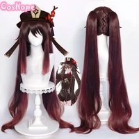 genshin impact hutao cosplay women 110cm long wig brown wig cosplay anime cosplay wigs heat resistant synthetic wigs halloween