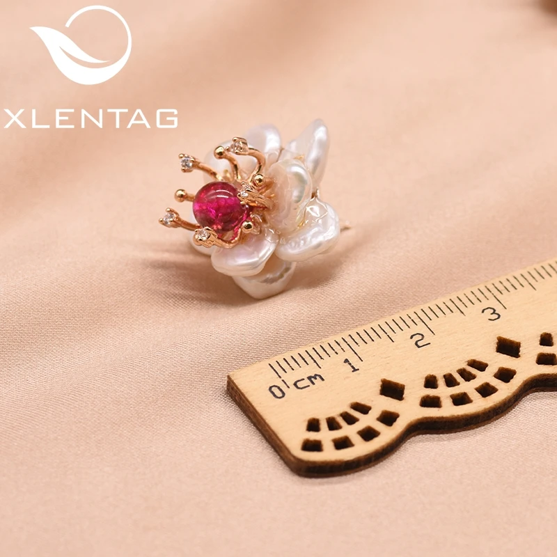 XlentAg натуральный турмалин барокко жемчужные серьги в виде цветка для женщин 925 стерлингового серебра серьги-гвоздики ювелирные украшения GE0676
