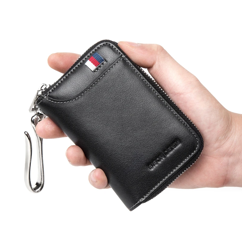 BISON DENIM Genuine Leather Key Wallet Male Card Keychain Cover Zipper Card Holder Wallet Key Organizer Large Capacity N9462