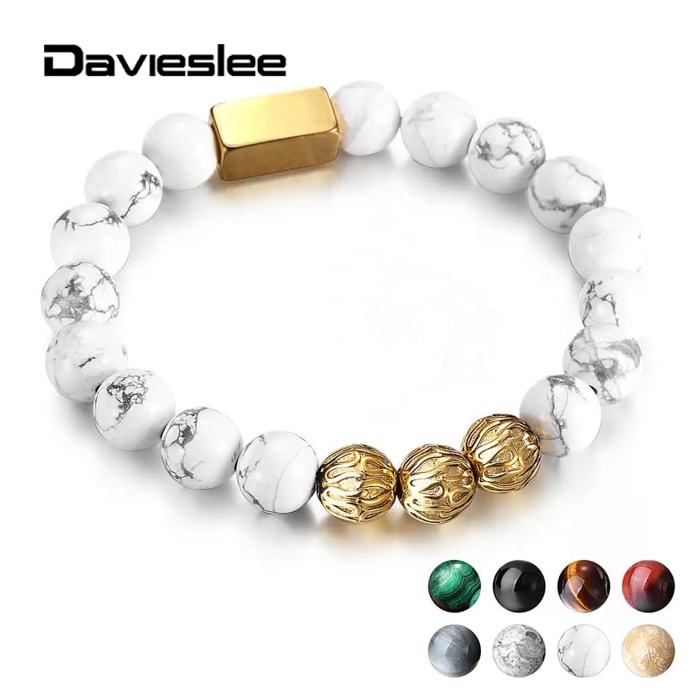 

10 мм браслет из бисера с натуральным камнем для мужчин и женщин мужчин растягивающийся браслет из нержавеющей стали с подвеской из бисера ...