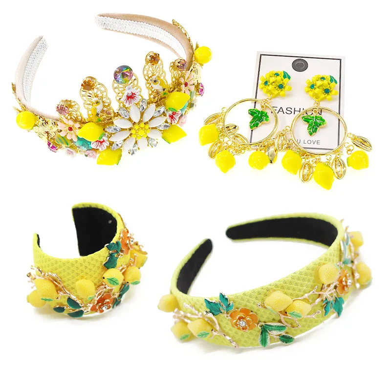 Женские обручи для волос с лимоном винтажные фруктами цветами зелеными листьями