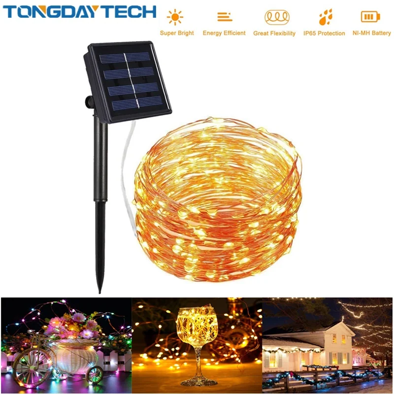 TONGDAYTECH 100/200/300 светодиодный уличный солнечный светильник гирлянда на праздник