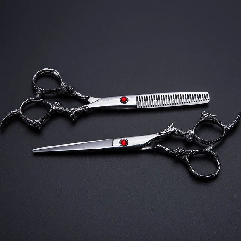 

professional 6 inch Japan 440C dragon hair scissors bag set cutting scissor barber thinning shears scisors hairdressing scissors