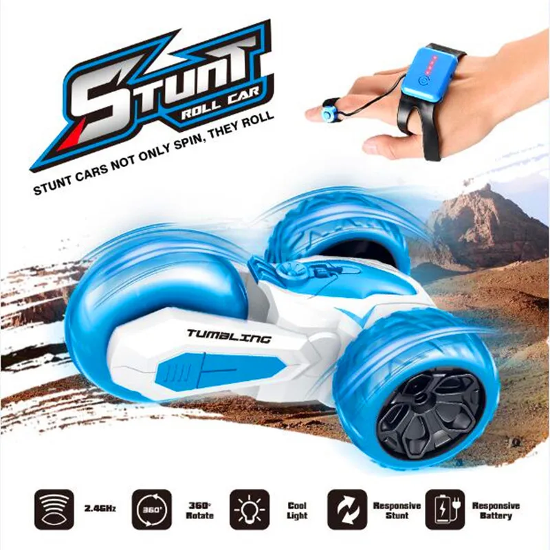 

2.4G watch induction three-wheel rotating stunt car LED flash toy car