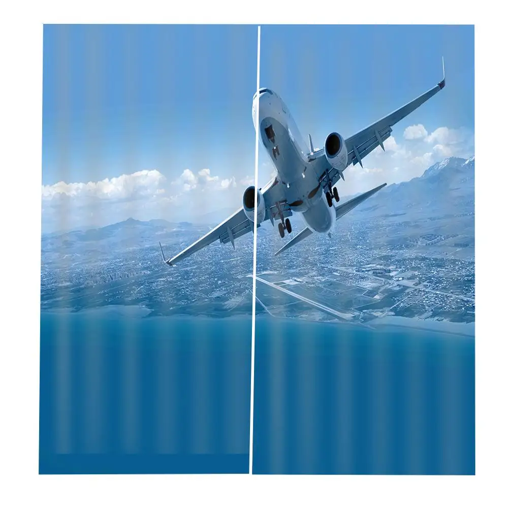 Занавески на самолете с цифровой печатью голубые Фотошторы для гостиной спальни