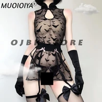 womens lingerie gothic see through cosplay costumes bat pattern anime sleepwear sexy outfit erotic night wear lace pajamas new