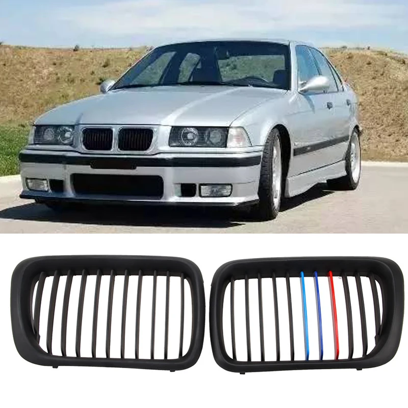 Rejilla delantera de riñón doble para BMW, accesorio de color negro con acabado mate y de alta calidad, estilo M, modelos Serie 3: E36 y M3, 97-99
