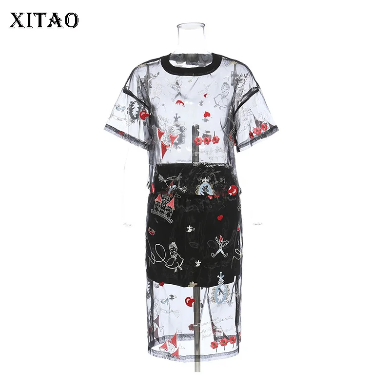 XITAO органза мультфильм вышивка для женщин из двух частей наряды Высококлассные 2
