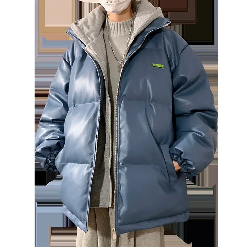 

Winter hooded cotton coat lovers wear int Hong Kong wind leather coat cotton-padded jacket Korean version of coat tide fake