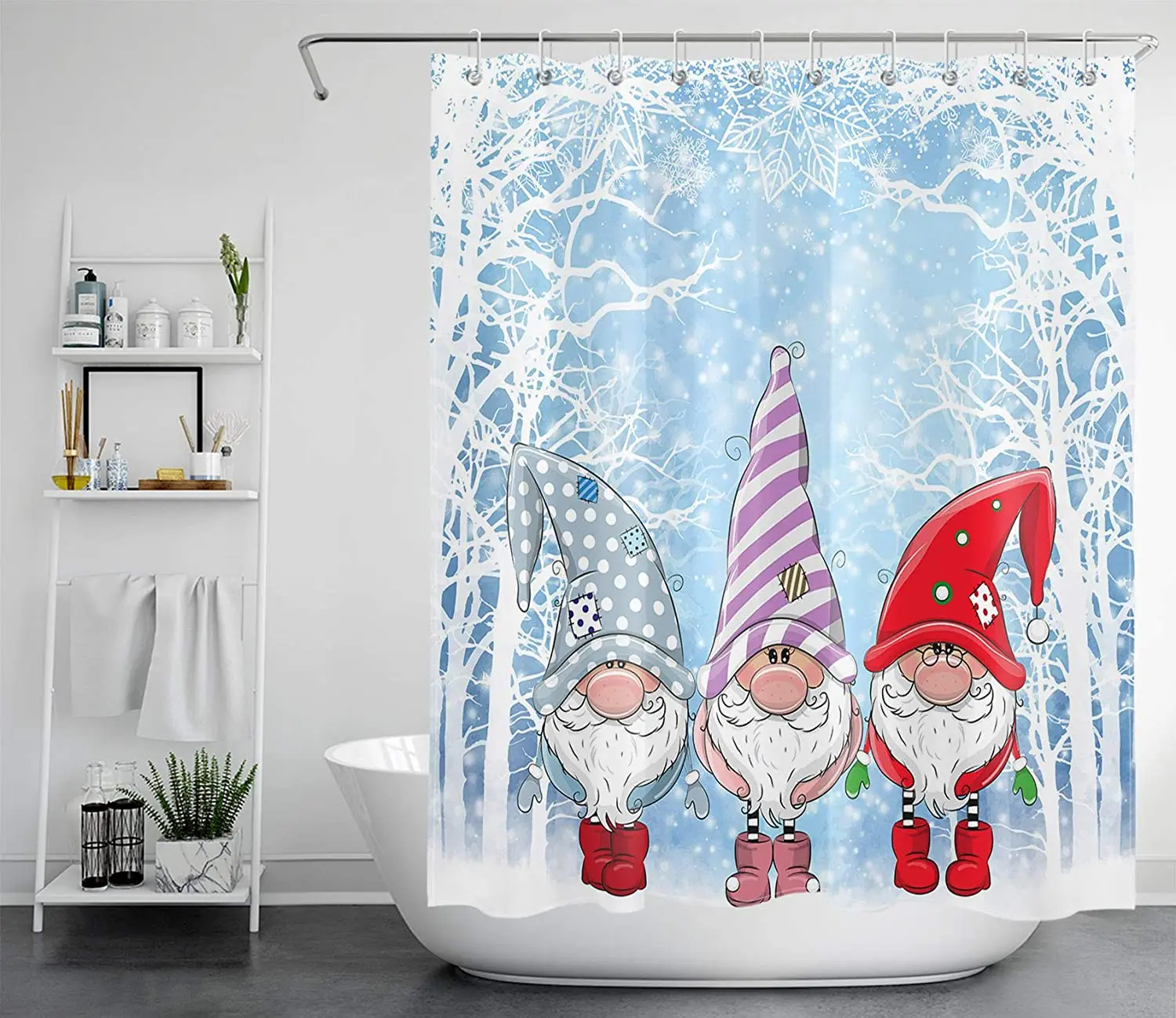 Милые рождественские гномы Зимний лес Снежинка Рождество мультфильм Санта Клаус