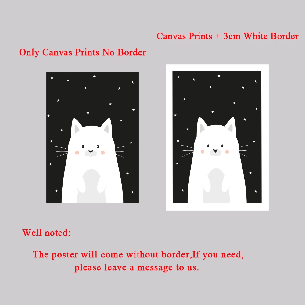 Черно-белый милый мультяшный Медведь Кролик котенок детская комната настенное