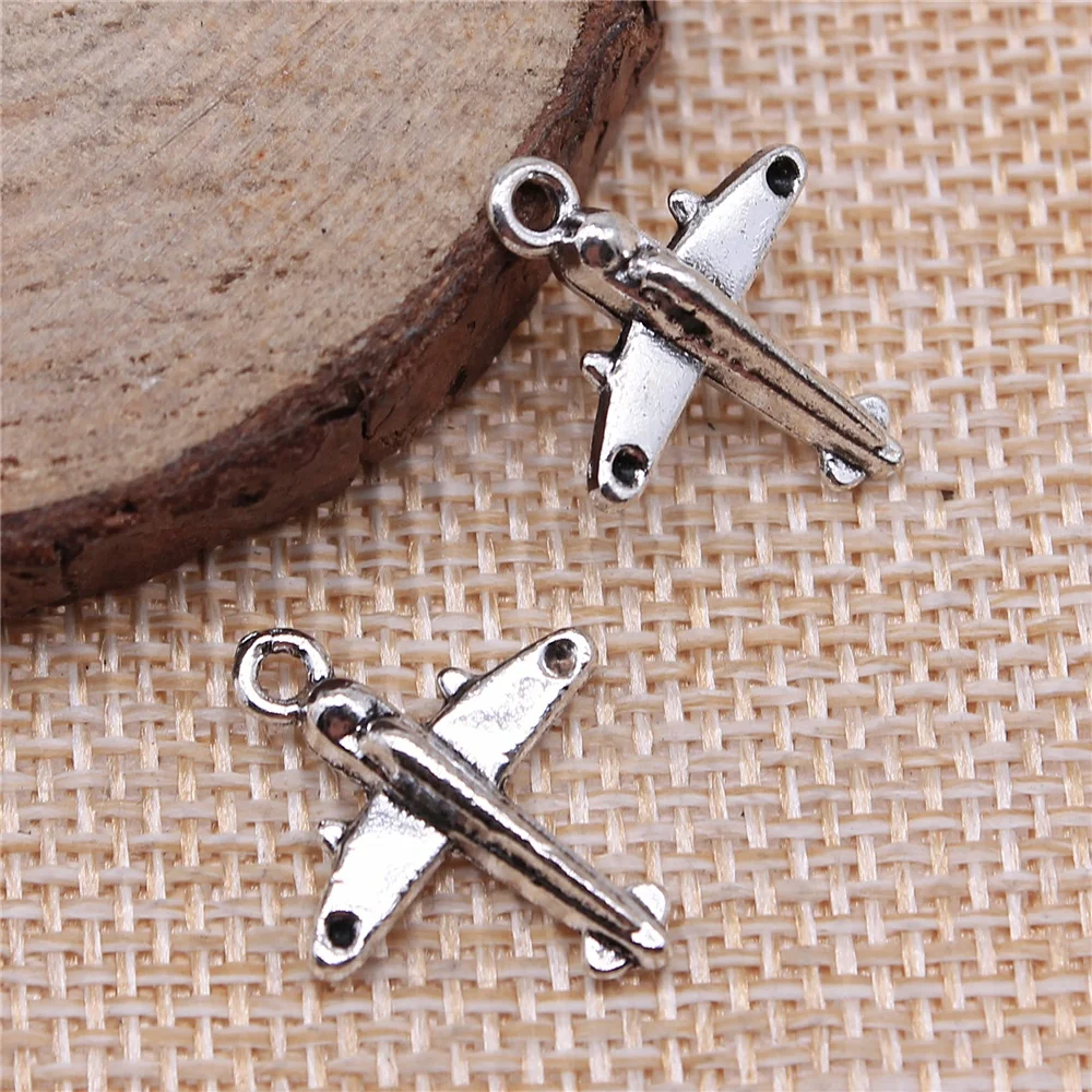 

free shipping 54pcs 20x16mm antique silver aircraft charms diy retro jewelry fit Earring keychain hair card pendant accessories