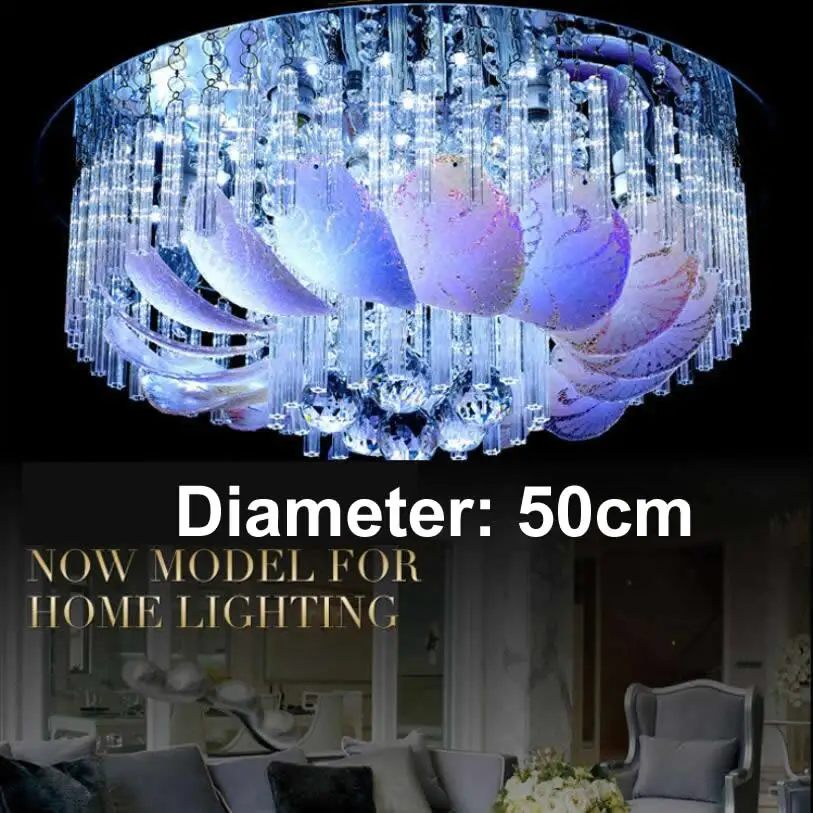Diameter 50cm Современная хрустальная люстра пульт дистанционного управления освещением RGB люстры потолок гостиная спальня романтический - Цвет абажура: Diameter 50cm