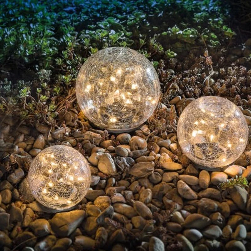 

LED Solar Crackle Glass Ball Garden Lights Outdoor Deck Lamps Romantic GIFTS
