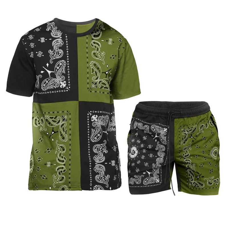 

2021 summer trend men's sportswear + street hip-hop casual short-sleeved T-blood suit