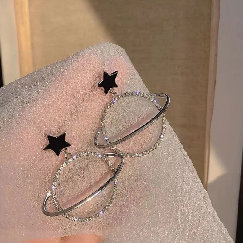 

Universe Planet Zircon Five-pointed Star Earrings Women Korean 2021 Trendy Elegant Dangle Earrings Female Jewelry Drop Earrings