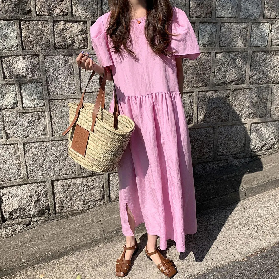 

Dresses for Women Summer Puff Sleeve Cotton Linen Dress Women Loose plus Size Platycodon Grandiflorum Long Dress Dresses