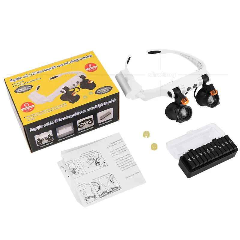 

Adjustable Lens Loupe LED Light Head-mounted Watch Maintenance Magnifying Glasses Headband Magnifier Glass LED Magnifying Glasse