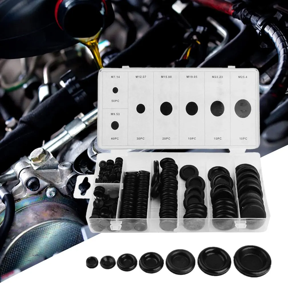 

170Pcs Rubber Grommet Assortment Contain 7 Popular Sizes Firewall Hole Plug Set Electrical Wire Gasket Kit For Car