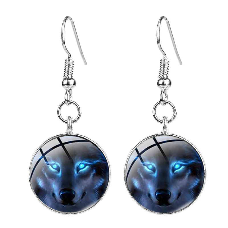 

Fashion Wolf Glass Round Earring Wolf Howling At The Moon Style Bronze Color Handmade Earrings for Women Girl Gifts