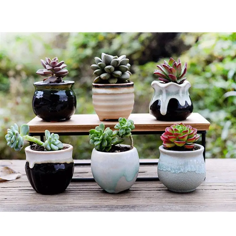 

6Pcs Succulent Plant Pot Creative Ceramic Flower Pot Variable Flow Glaze For Home Room Office Seedsplant Plant Pot Without Plant