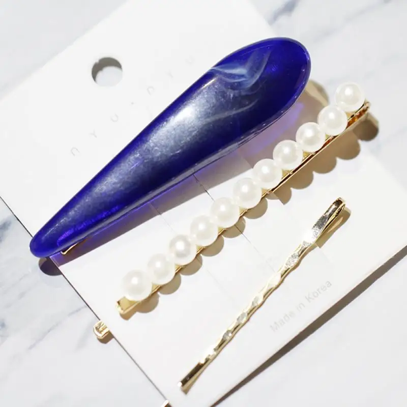 3 шт./компл. металлический жемчужный зажим для волос с мраморным узором боковая