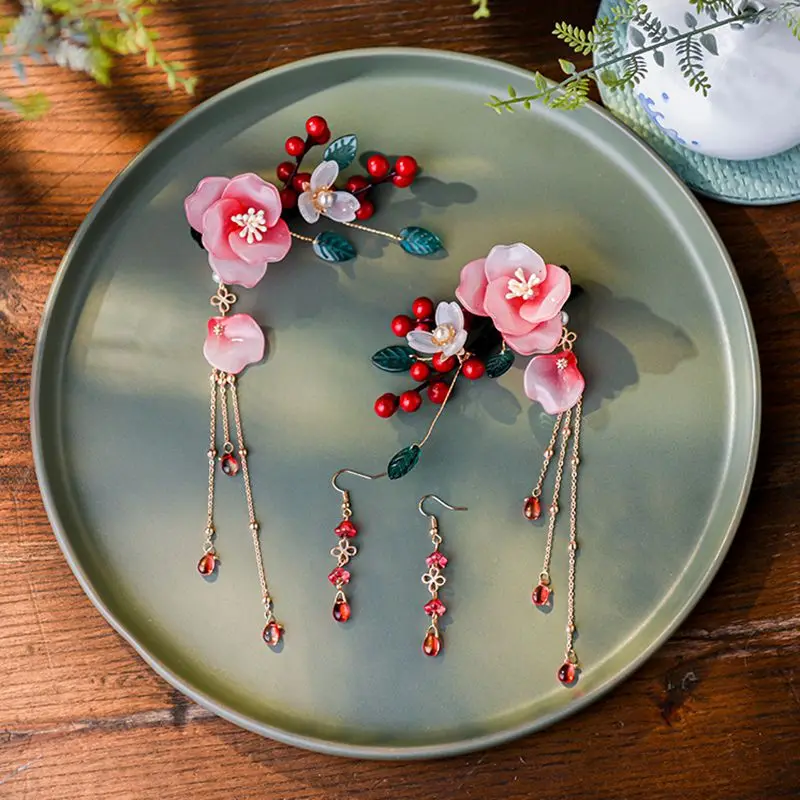 

Hair Jewelry Set Hair Clips for Women Vintage Hairpin Earring Hair Accessories 2021 Flower Luxury Hanfu Accessories Gift