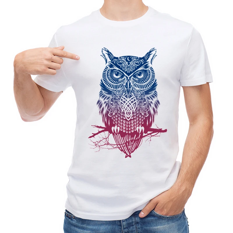

TEEHUB New Summer T Shirt Fashion Art Owl Printed Men T-shirt Short Sleeve O-Neck Tops Cool Tees