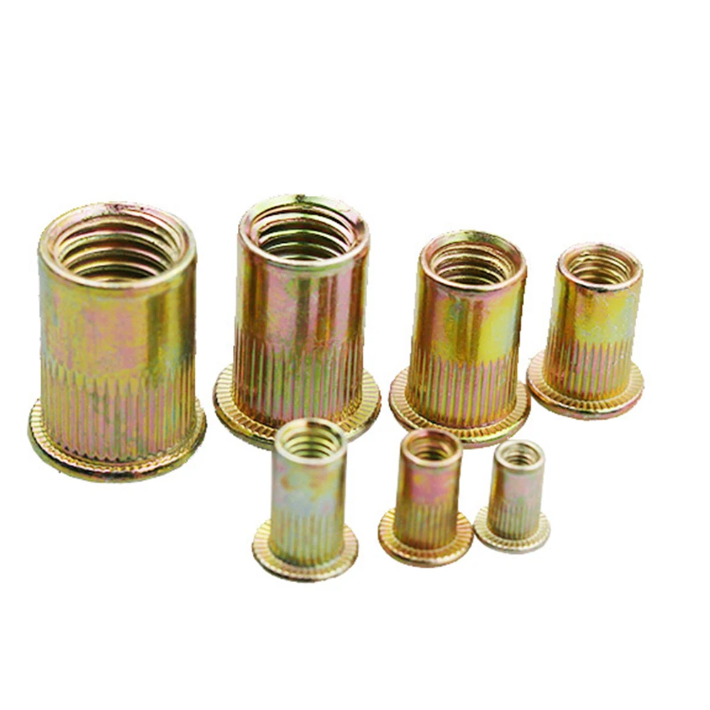

300Pcs Assorted Rivet Nut Set 6-32 8-32 10-24 10-32 1/4-20 M3 M4 M5 M6 M8 Mixed Zinc Plated Carbon Steel Flat Head Rivet Nut Kit