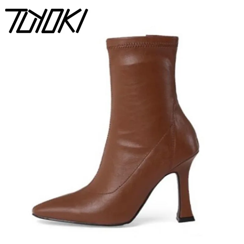 

Tuyoki Size 33-43 Women Ankle Boots High Heel Winter Shoes Woman Zipper New Fashion Short Boot Office Lady Street Footwear