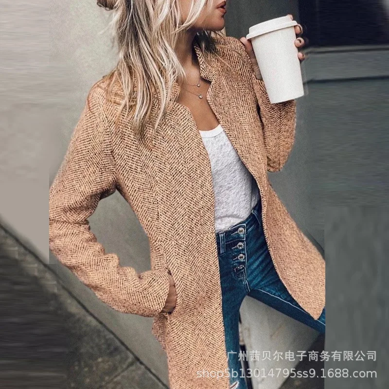 

WEPBEL Vintage Women Autumn Winter Plaid Lapel Collar Midi Woolen Coat Warm Thick Slim Cardigan Ladies Jacket Outwear