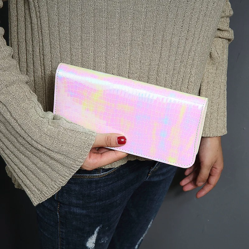 

Wallet Women Handbag Holographic Leather Laser Organizer Wallets Ladies Long Wristlet purses Female Coin Girl Purse Card Pocket