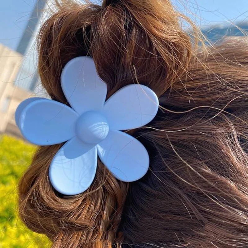 

2021 Fashion Big Blue Flower Plastic Hair Claws Pink Acrylic Hair Clip Claw Hairdressing Tool Hair Accessories for Women Party