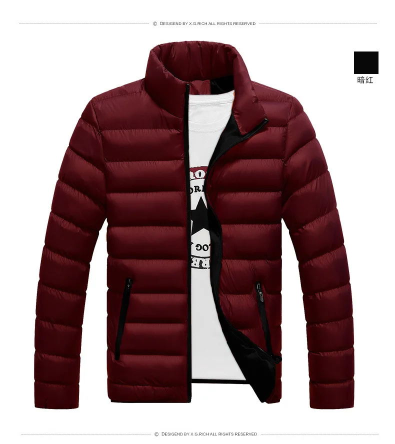 EM070 Red LBL Зимняя Осень Куртка Мужчины Ветровка Твердые Мужские ПальтоНаружные Ветрозащитные Пальто Молния Мужской Моды Теплые Куртки Парка Человек - Цвет: EM070 Red